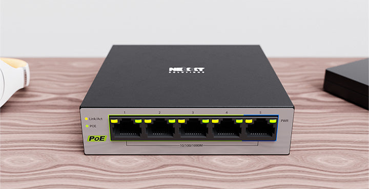 Vertex501 Nexxt Professional 5-port PoE+ Gigabit desktop switch, 10/100/1000 65W Max