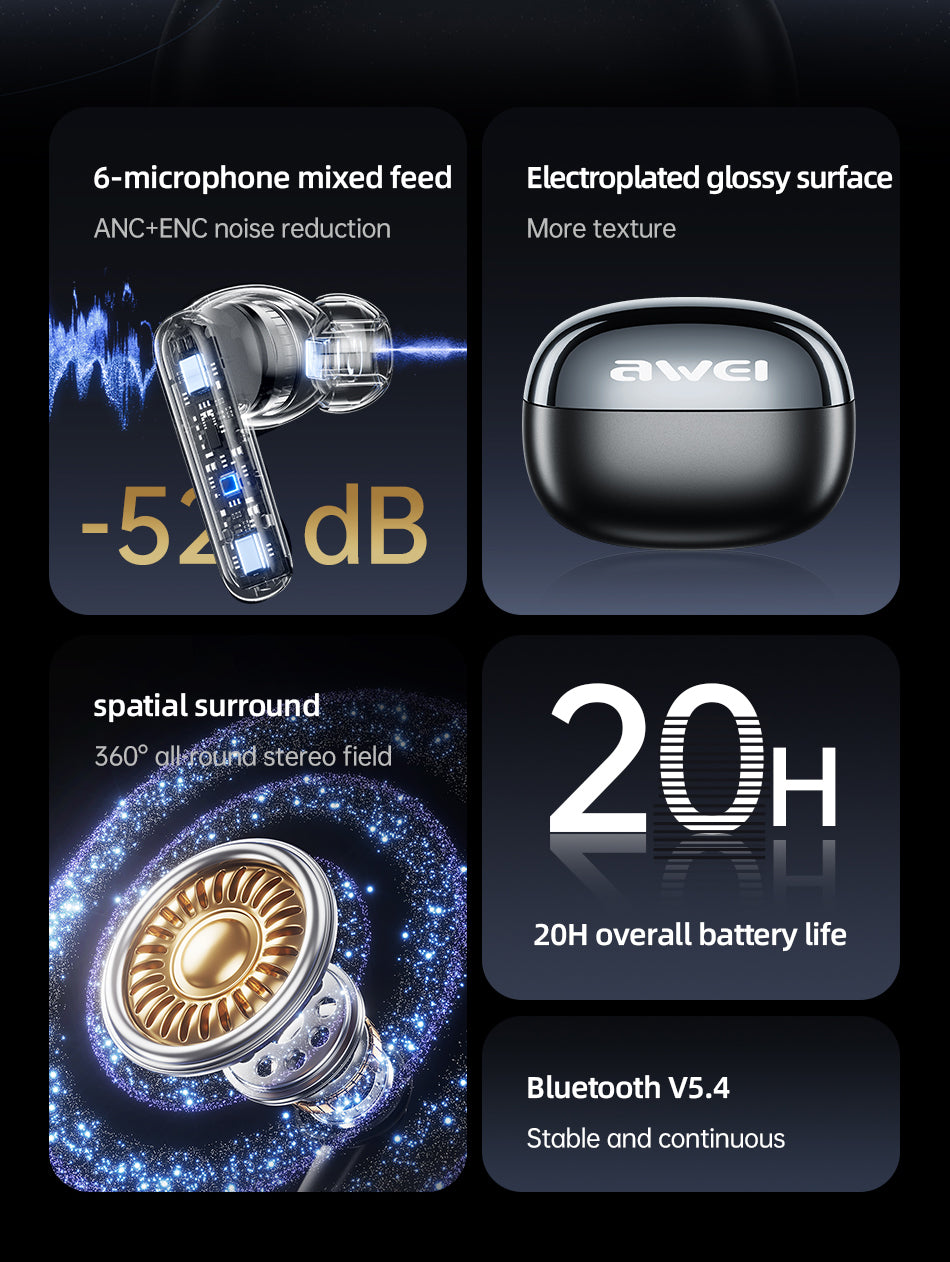 Awei T92 ANC Pro Earphones In-Ear Immersive Sound Earbuds